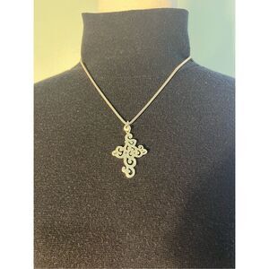 Large Vintage sterling silver scrolled cross pendant
